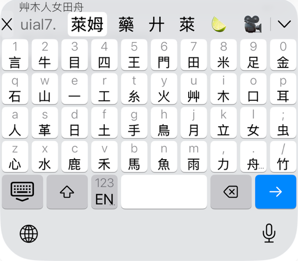 萊姆輸入法倉頡鍵盤：字根、組字碼與候選字